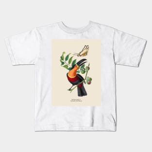 Toucan and Butterfly Antique Naturalist Illustration Kids T-Shirt